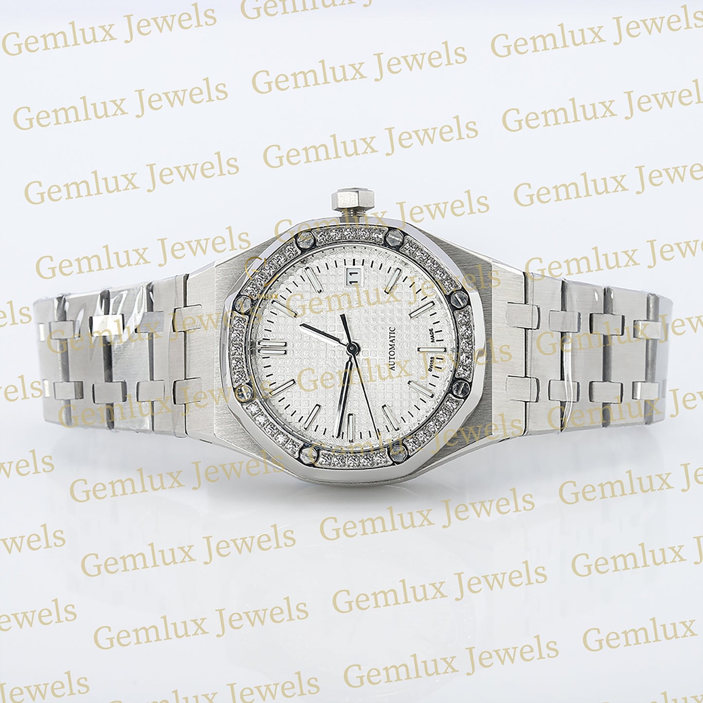 Date Just White Dial Moissanite Diamond Bezel Wrist Watch For Women