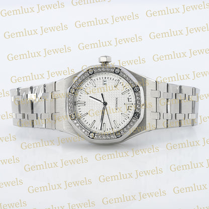 Date Just White Dial Moissanite Diamond Bezel Wrist Watch For Women