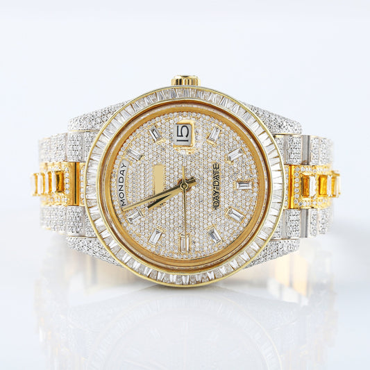 Day Date Yellow Gold Iced Out D VVS Moissanite Hip Hop Watch