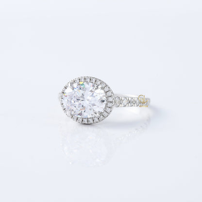 East West Oval Cut Lab Grown Halo Engagement Ring