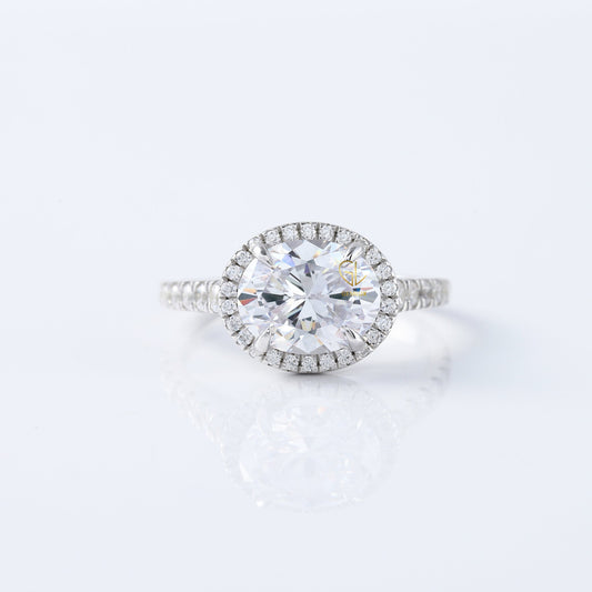 East West Oval Cut Lab Grown Halo Engagement Ring