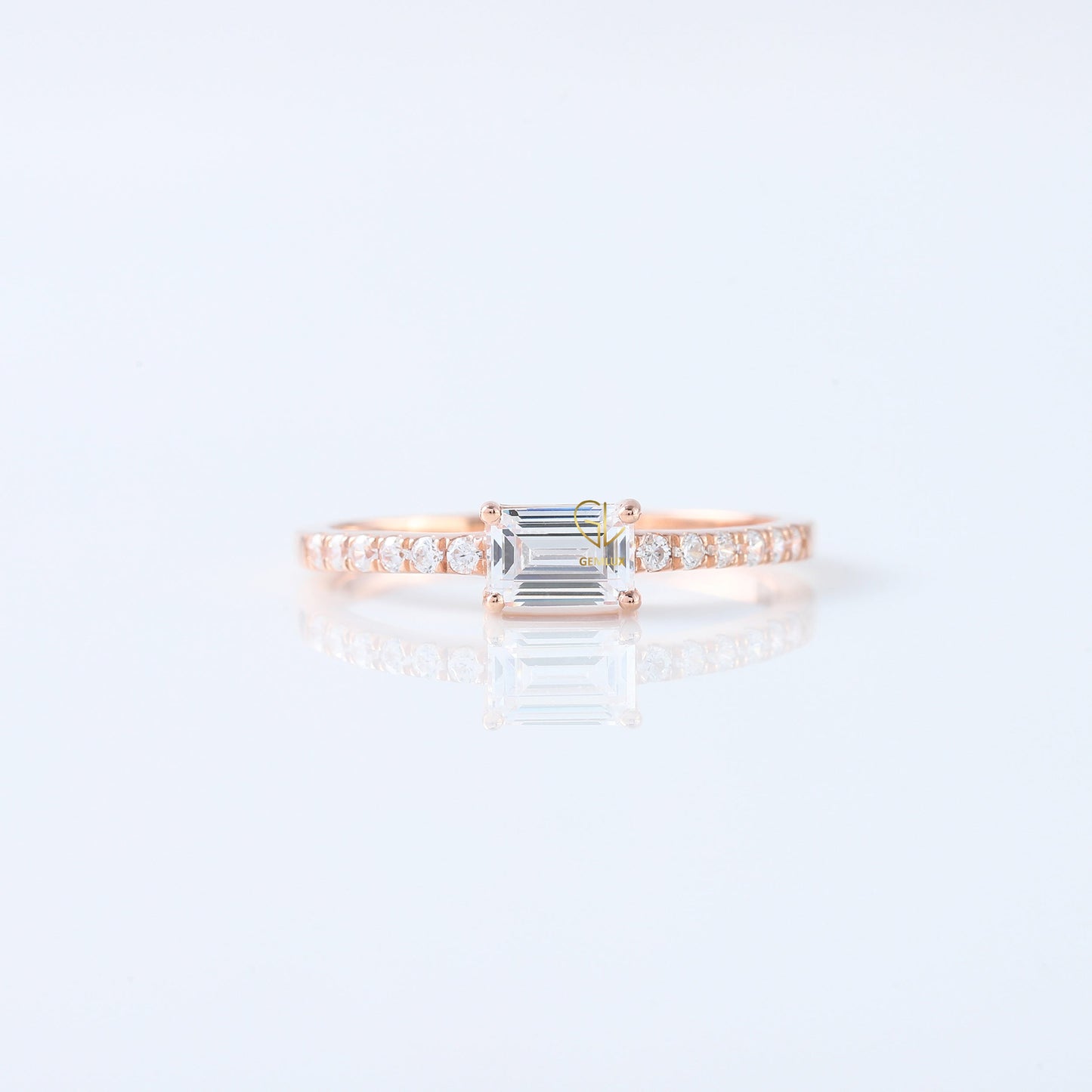 East West Emerald Cut Lab Grown Diamond Accent Ring