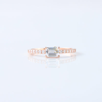 East West Emerald Cut Lab Grown Diamond Accent Ring