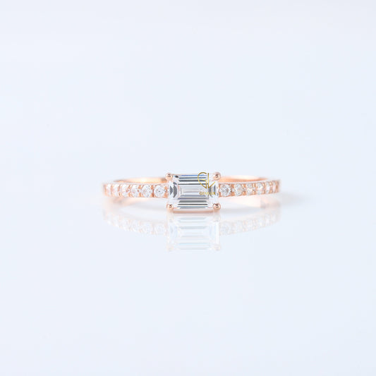 East West Emerald Cut Lab Grown Diamond Accent Ring