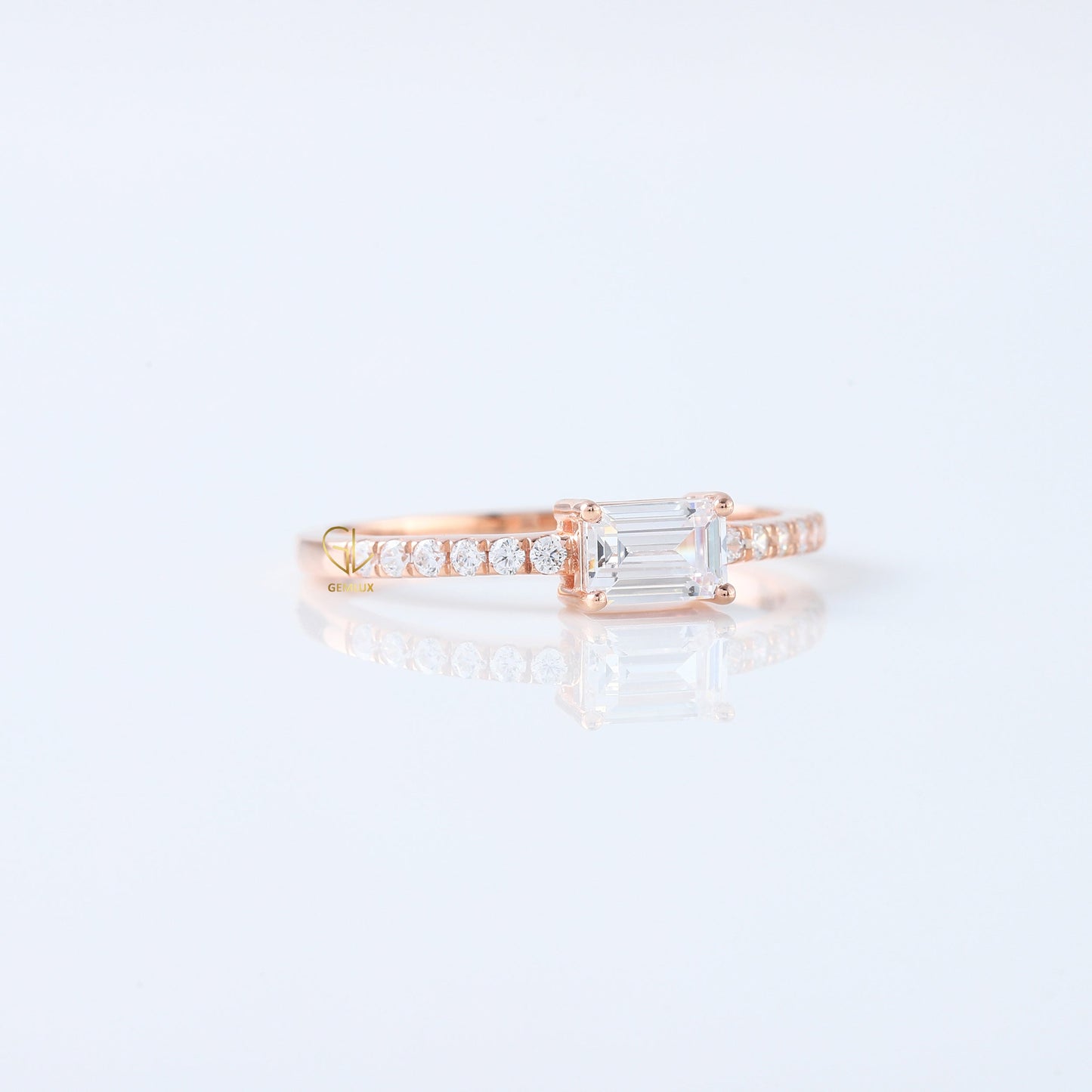 East West Emerald Cut Lab Grown Diamond Accent Ring