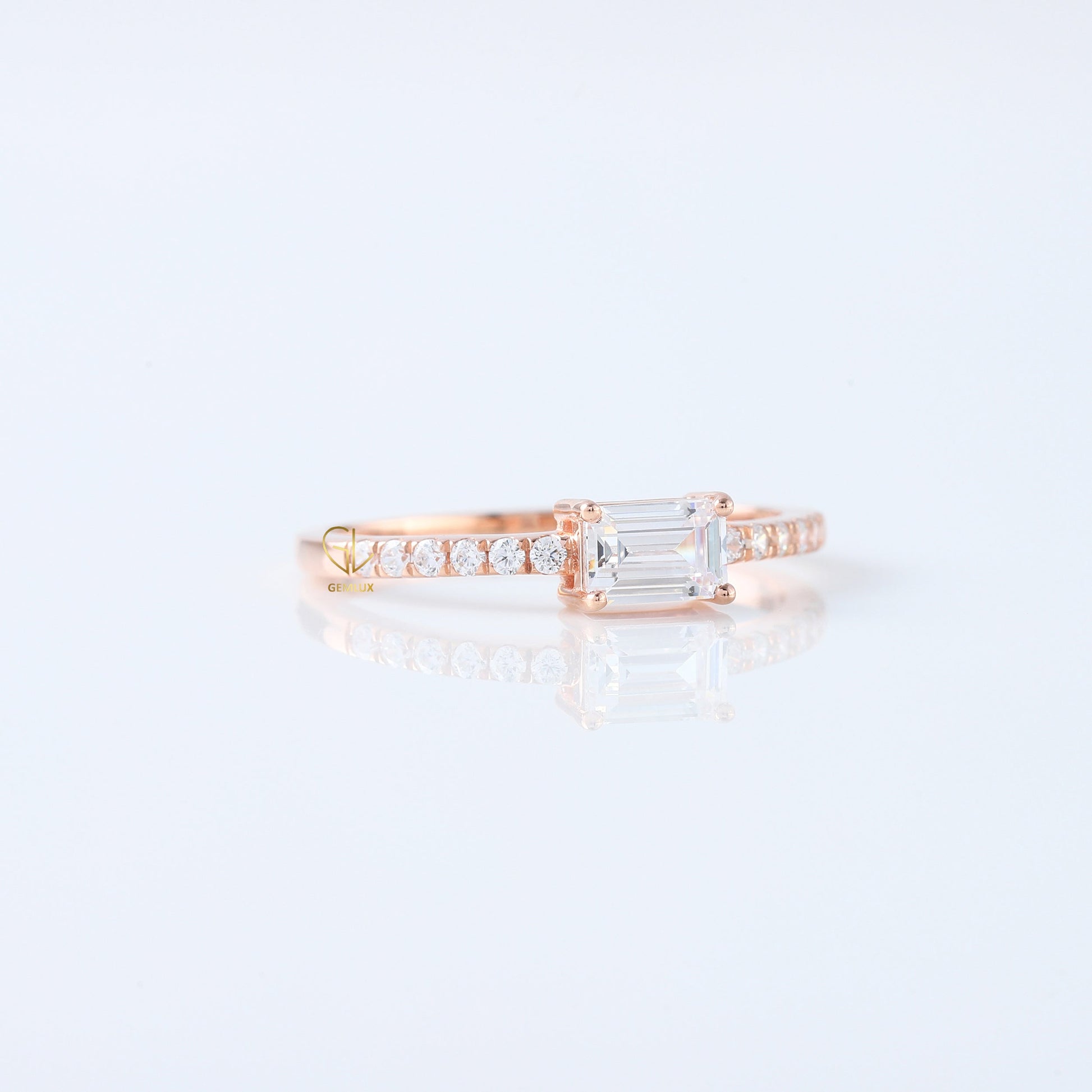 East West Emerald Cut Lab Grown Diamond Accent Ring