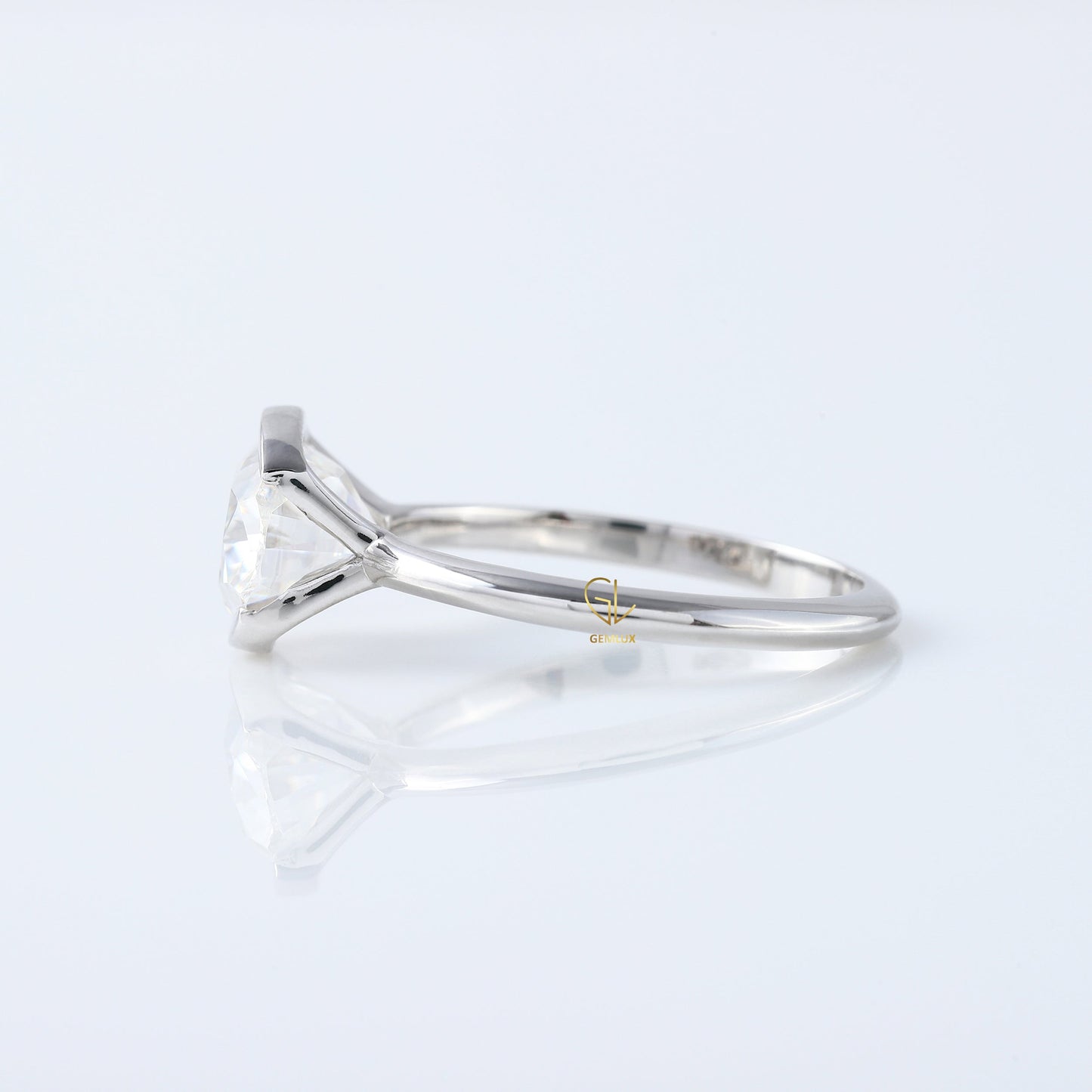 East West Oval Lab Grown Diamond Solitaire Ring - Half Bezel