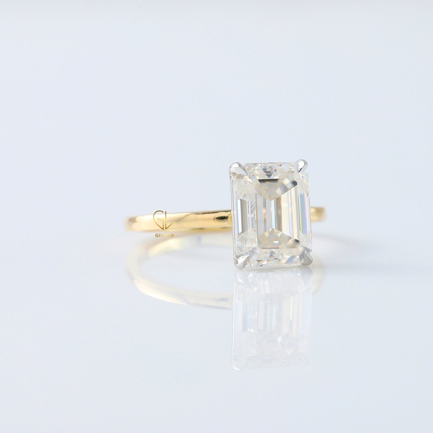 Emerald Cut Lab Grown Diamond Two Tone Solitaire Engagement Ring