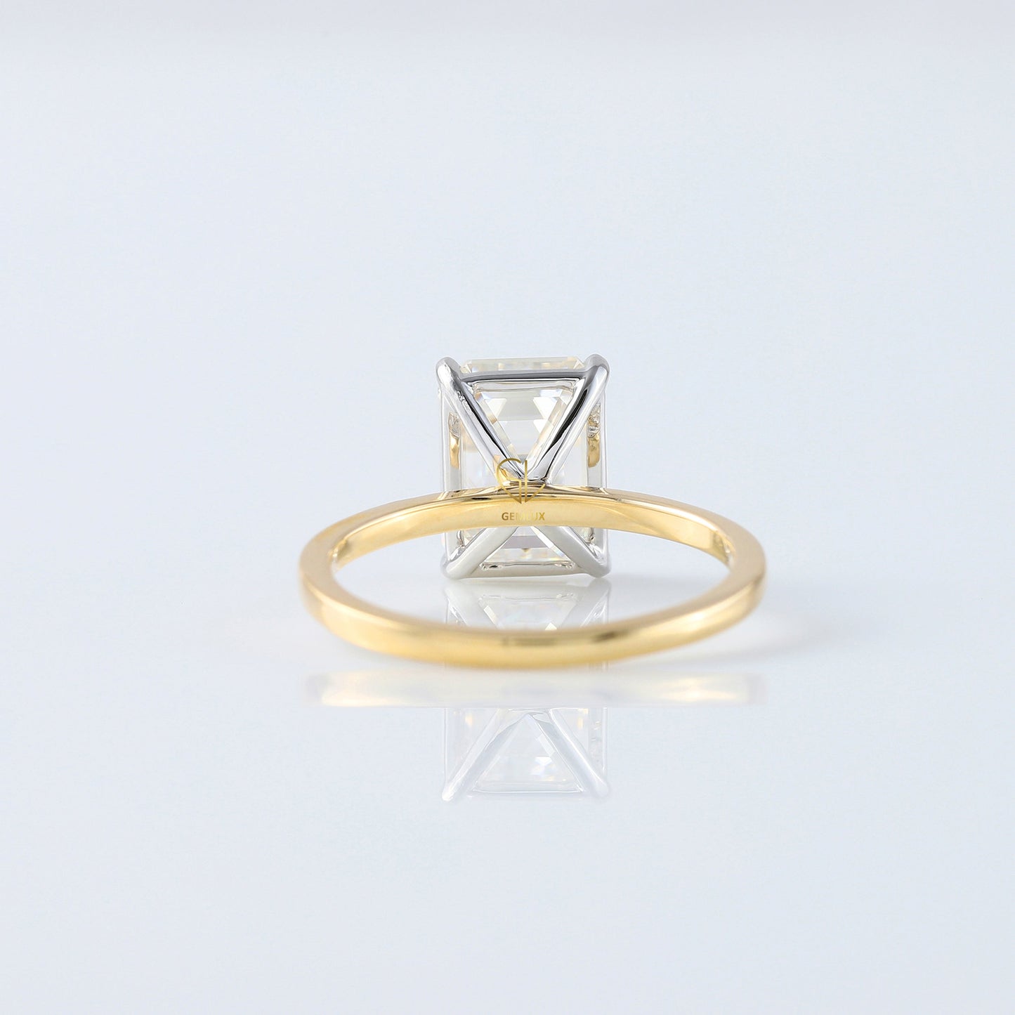 Emerald Cut Lab Grown Diamond Two Tone Solitaire Engagement Ring