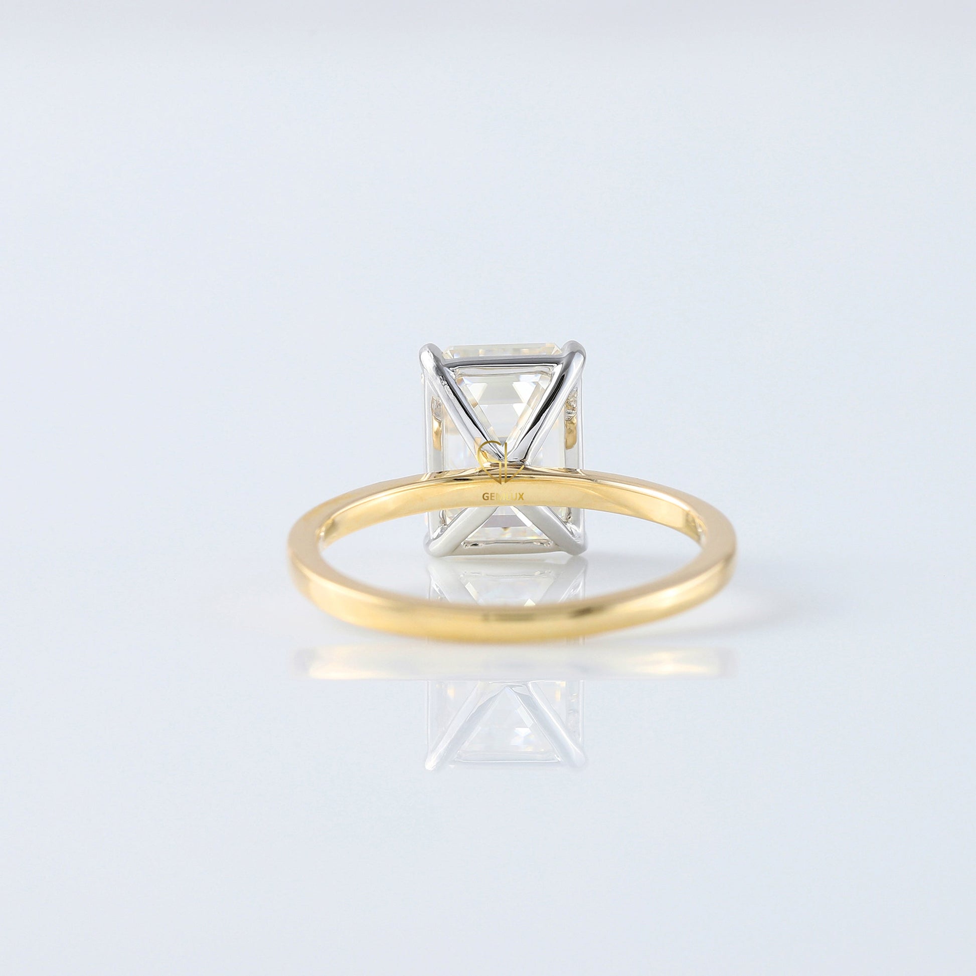 Emerald Cut Lab Grown Diamond Two Tone Solitaire Engagement Ring