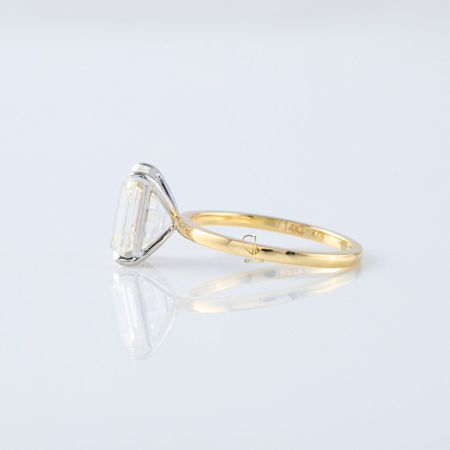 Emerald Cut Lab Grown Diamond Two Tone Solitaire Engagement Ring