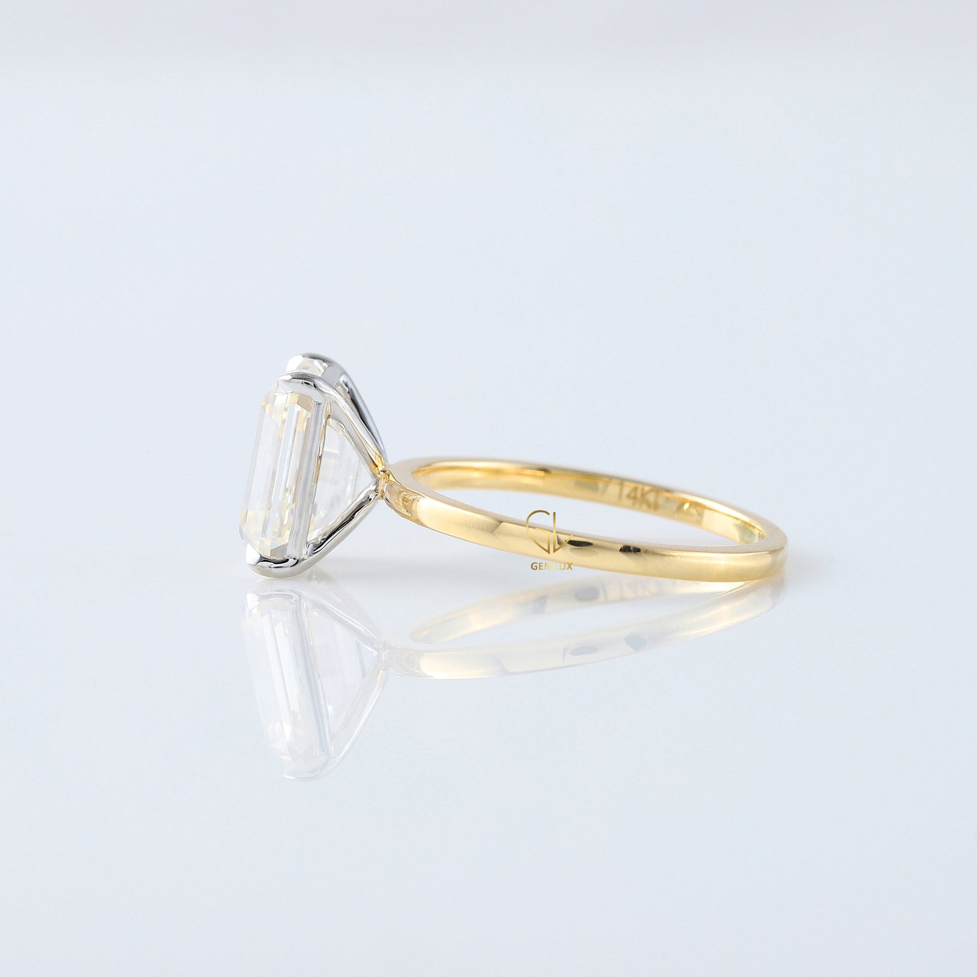 Emerald Cut Lab Grown Diamond Two Tone Solitaire Engagement Ring