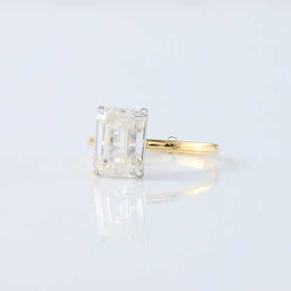 Emerald Cut Lab Grown Diamond Two Tone Solitaire Engagement Ring