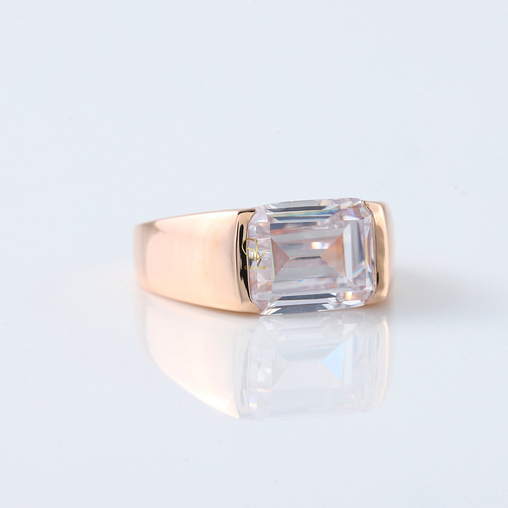 Emerald Cut Moissanite Diamond East To West Solitaire Ring