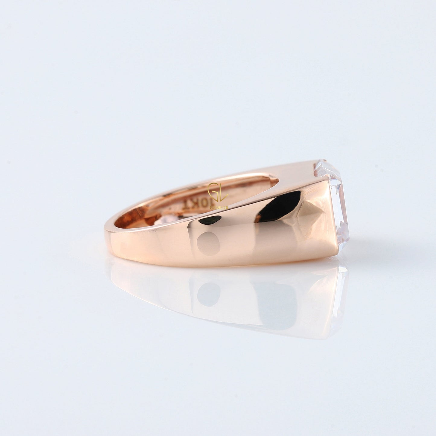 Emerald Cut Moissanite Diamond East To West Solitaire Ring