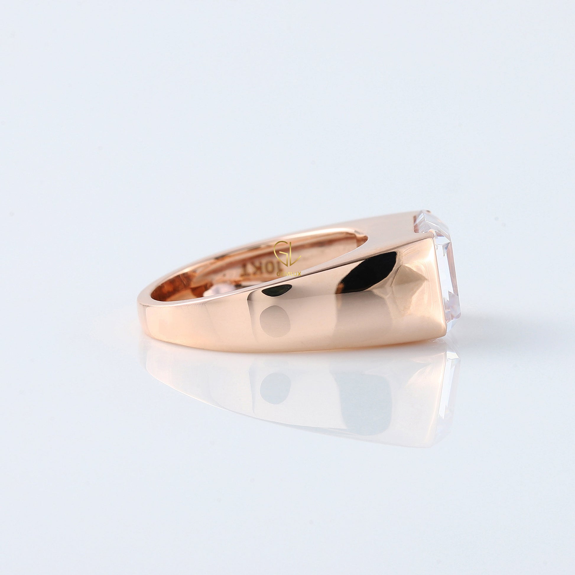 Emerald Cut Moissanite Diamond East To West Solitaire Ring