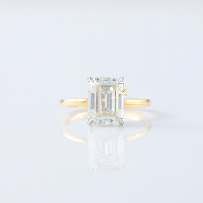 Emerald Cut Moissanite Solitaire Two Tone Engagement Ring