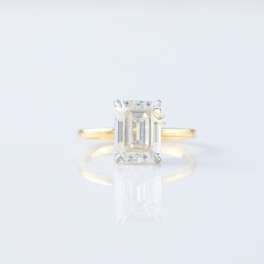 Emerald Cut Moissanite Solitaire Two Tone Engagement Ring