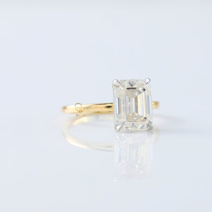 Emerald Cut Moissanite Solitaire Two Tone Engagement Ring