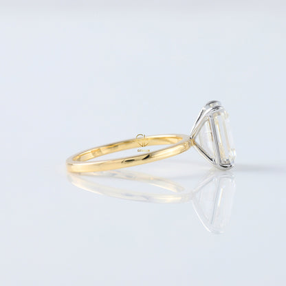 Emerald Cut Moissanite Solitaire Two Tone Engagement Ring
