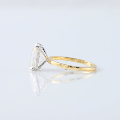Emerald Cut Moissanite Solitaire Two Tone Engagement Ring