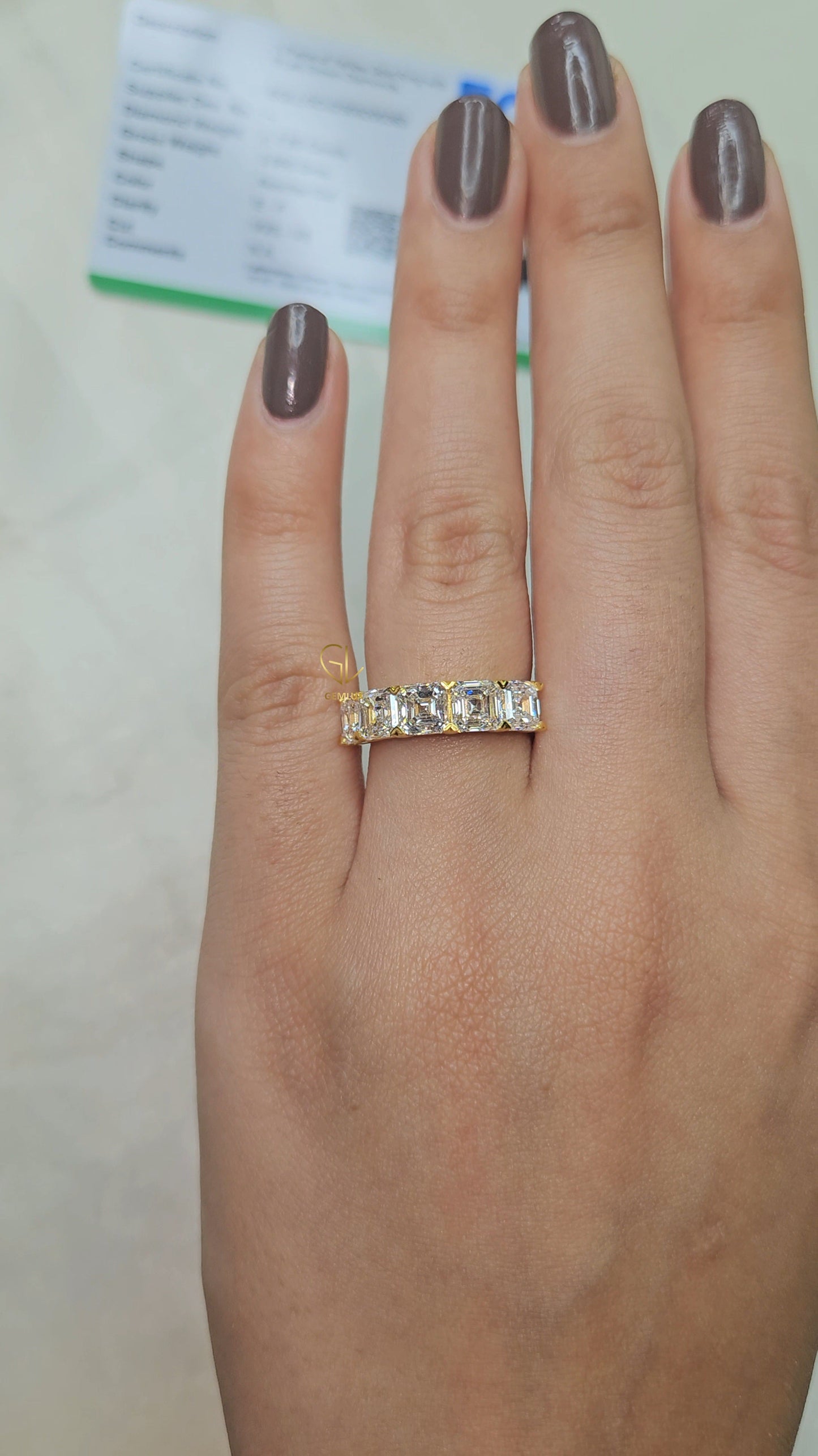 Five Stone Asscher Cut Moissanite Half Eternity Wedding Band