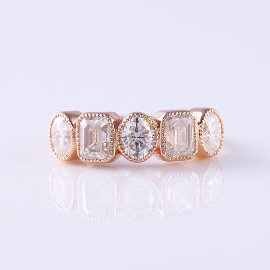 Five Stone Oval & Emerald Lab Diamond Wedding Band
