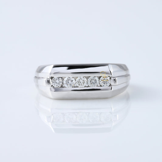 Five Stone Round Moissanite Channel Set Men's Engagement Ring