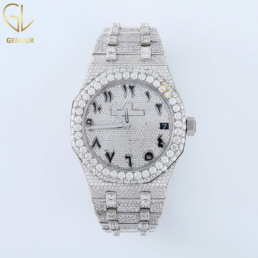 Full White Arabic Dial VS Clatiry Lab Grown Diamond Watch