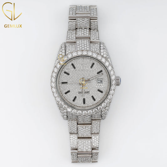 Full White Automatic Movement Iced Out Lab Grown Diamond Watch