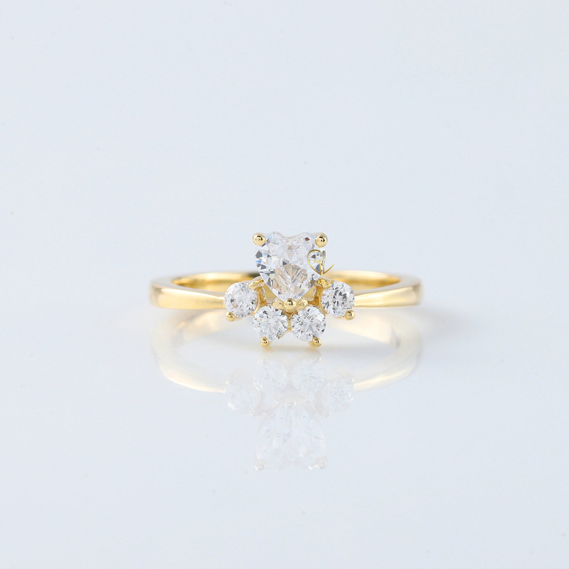 Heart & Round Cut Moissanite Diamond Cat & Dog Paw Five Stone Ring