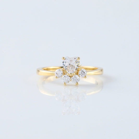 Heart & Round Cut Moissanite Diamond Cat & Dog Paw Five Stone Ring