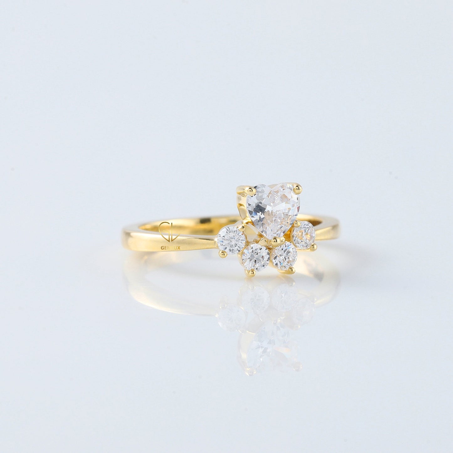 Heart & Round Cut Moissanite Diamond Cat & Dog Paw Five Stone Ring