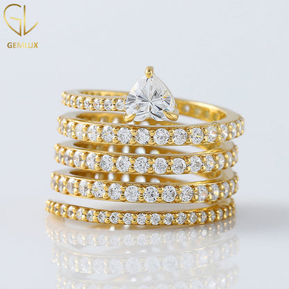 Heart & Round Moissanite Engagement Spiral Ring