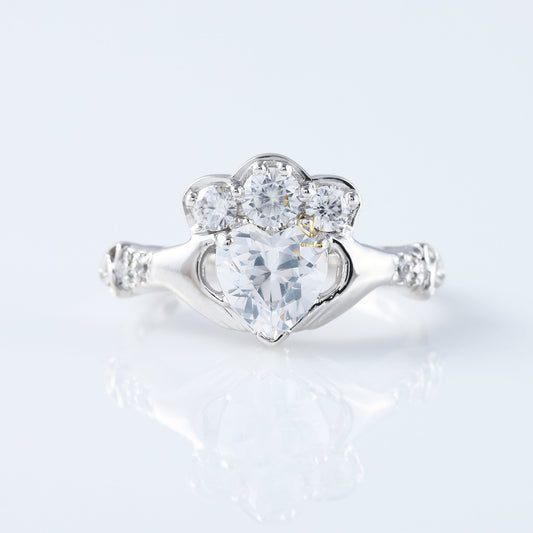 Heart Shape Irish Crown Lab Diamond Claddagh Ring