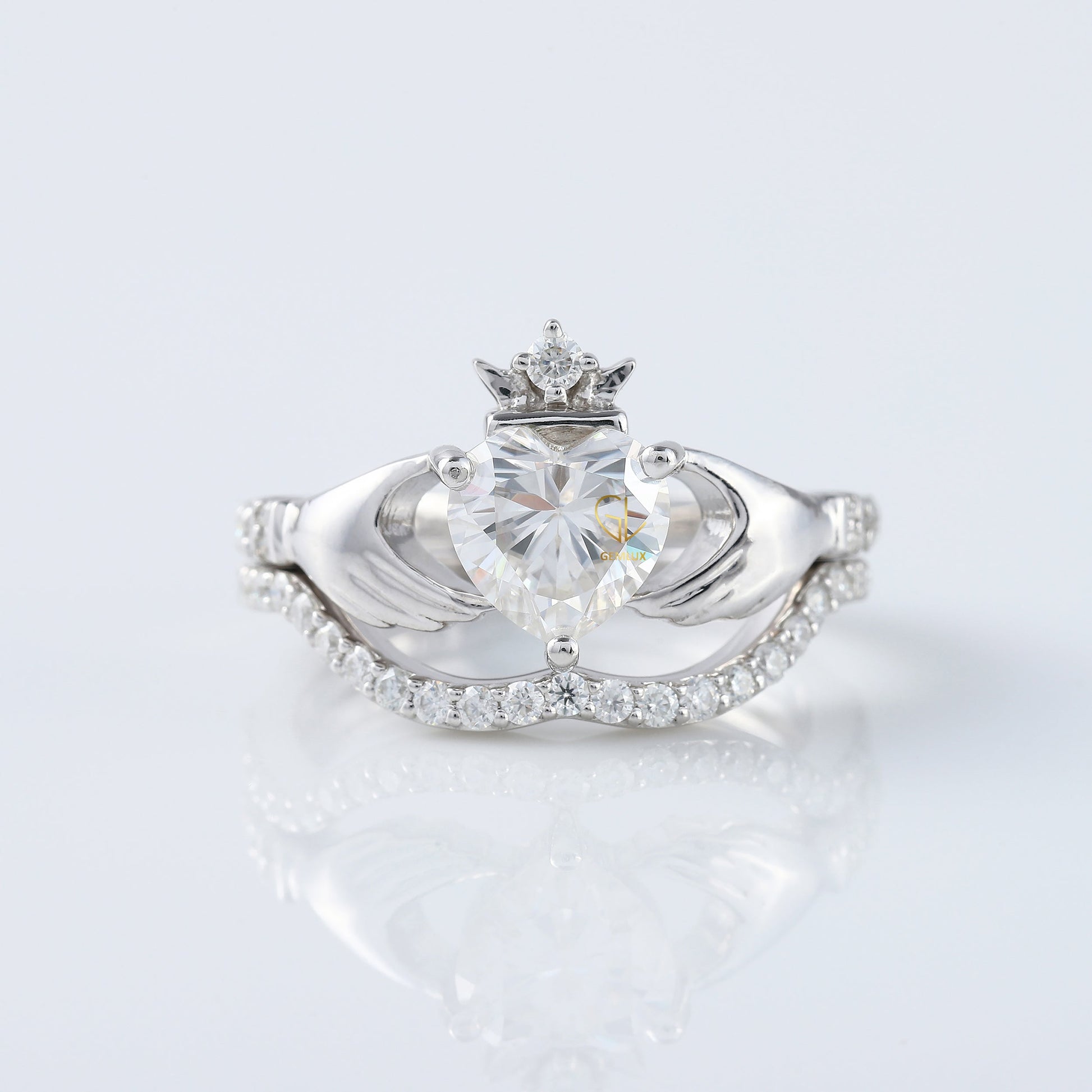 Heart Shape Moissanite Claddagh Ring Set
