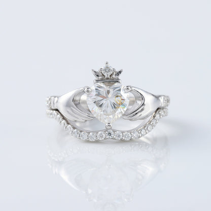 Heart Shape Moissanite Claddagh Ring Set