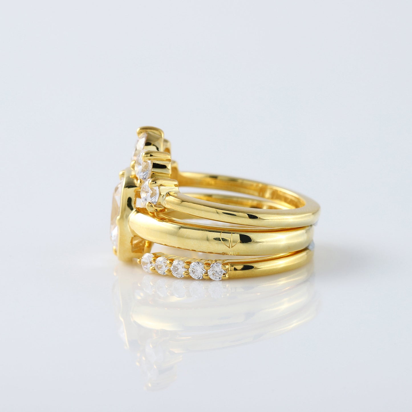 IGI Certificate 2 Ct Elongated Cushion Lab Grown Diamond Trio Ring Set