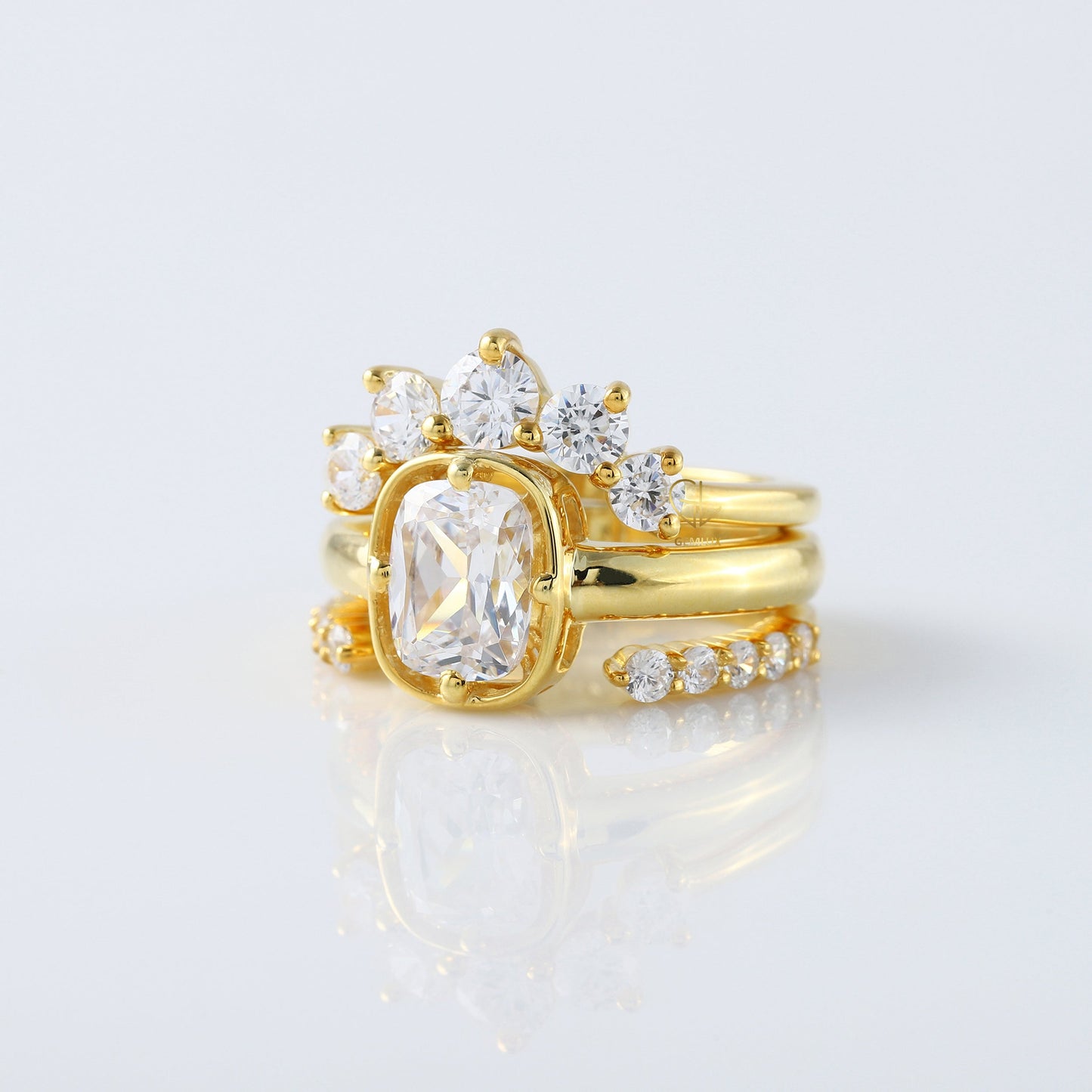 IGI Certificate 2 Ct Elongated Cushion Lab Grown Diamond Trio Ring Set