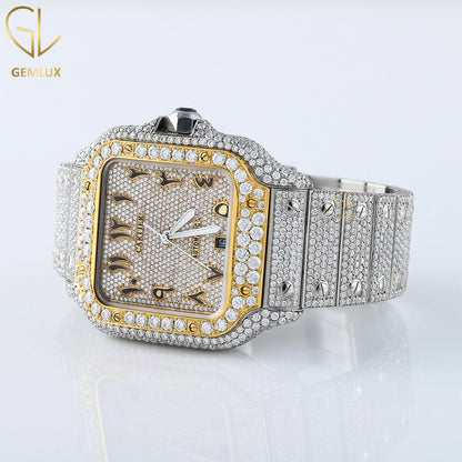 Arabic Dial Two Tone Yellow Gold Iced Out Lab Grown Watch