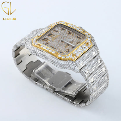 Two Tone Arabic Dial Iced Out VVS Moissanite Diamond Watch