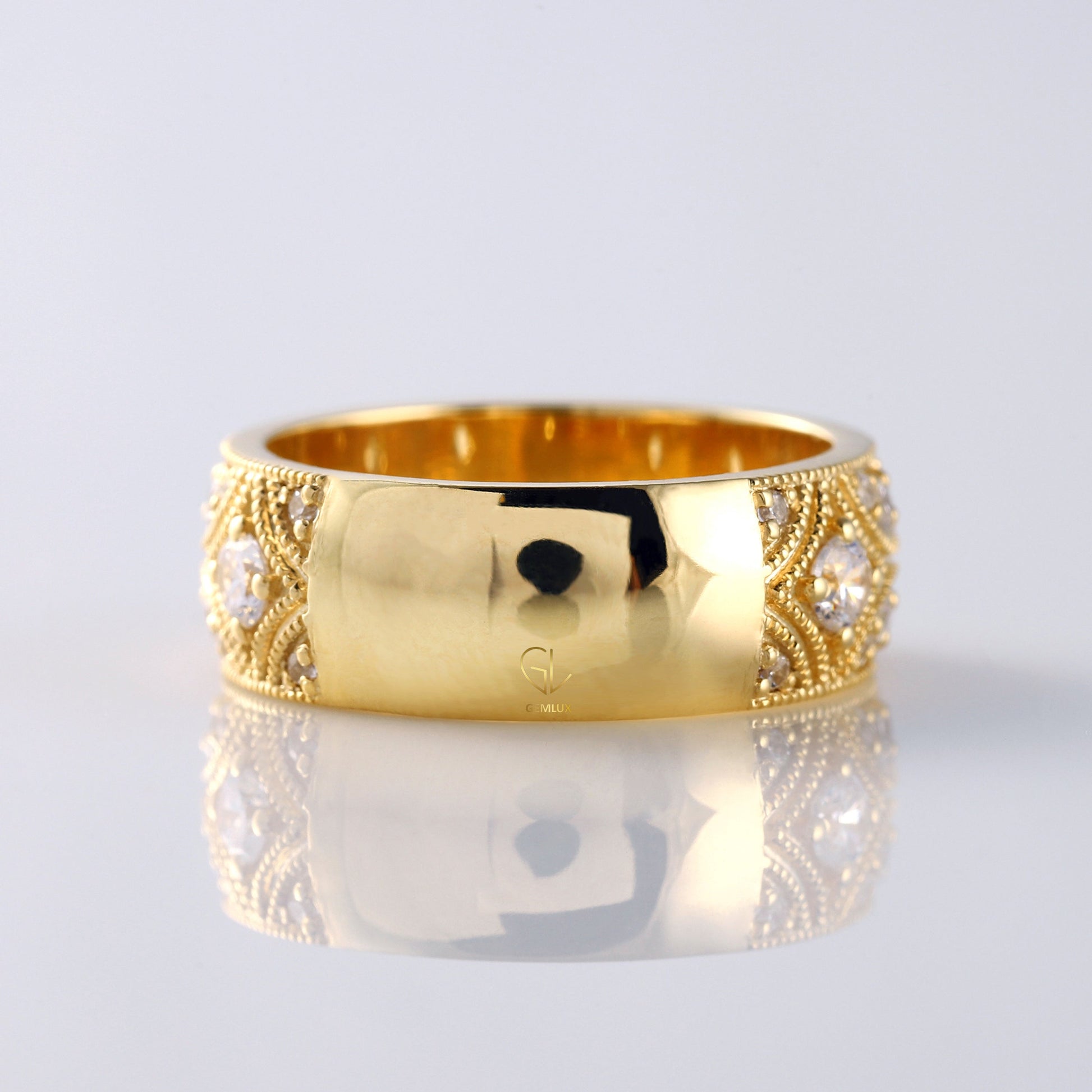 Vintage Inspired Milgrain Lab Grown Wide Wedding Band