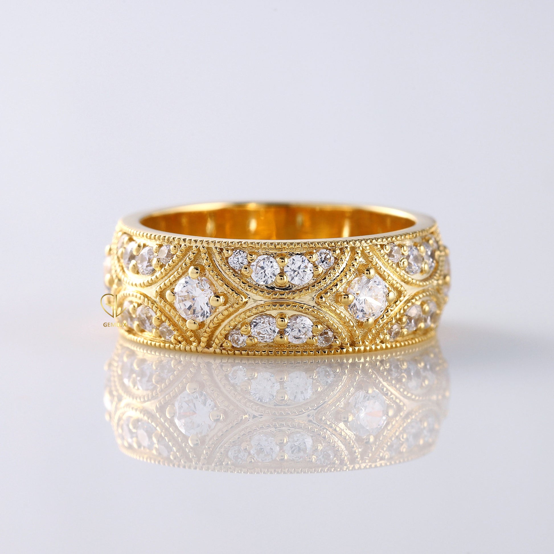 Vintage Inspired Milgrain Lab Grown Wide Wedding Band