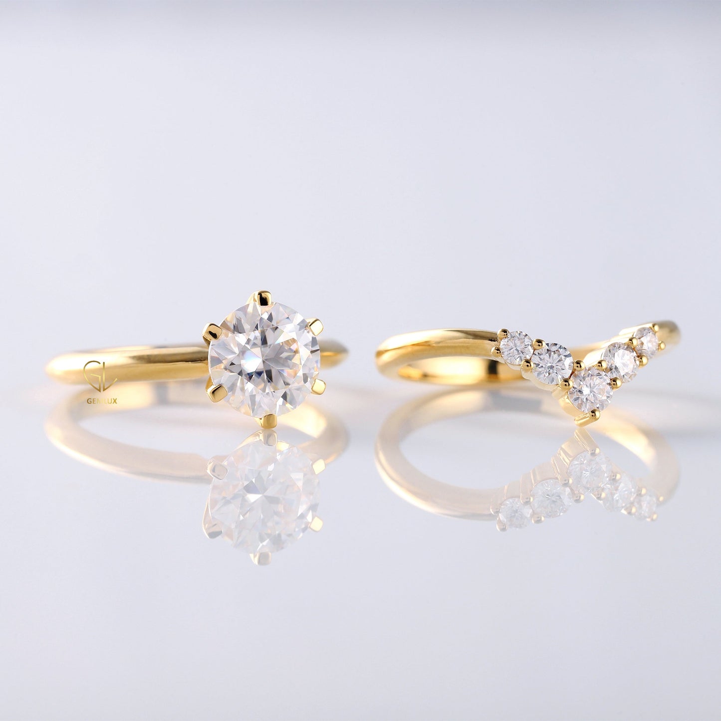 Certified Round Cut Lab Grown Diamond Solitaire Engagement Ring With Matching Curved Ring Set