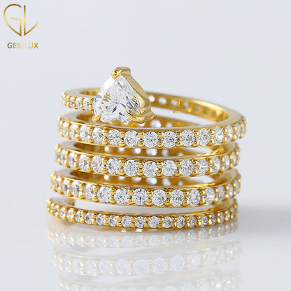 Heart & Round Moissanite Engagement Spiral Ring