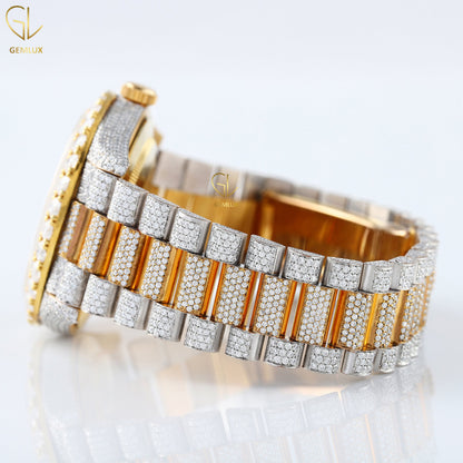 Day Date Roman Green Dial Iced Out Lab Grown Diamond Watch