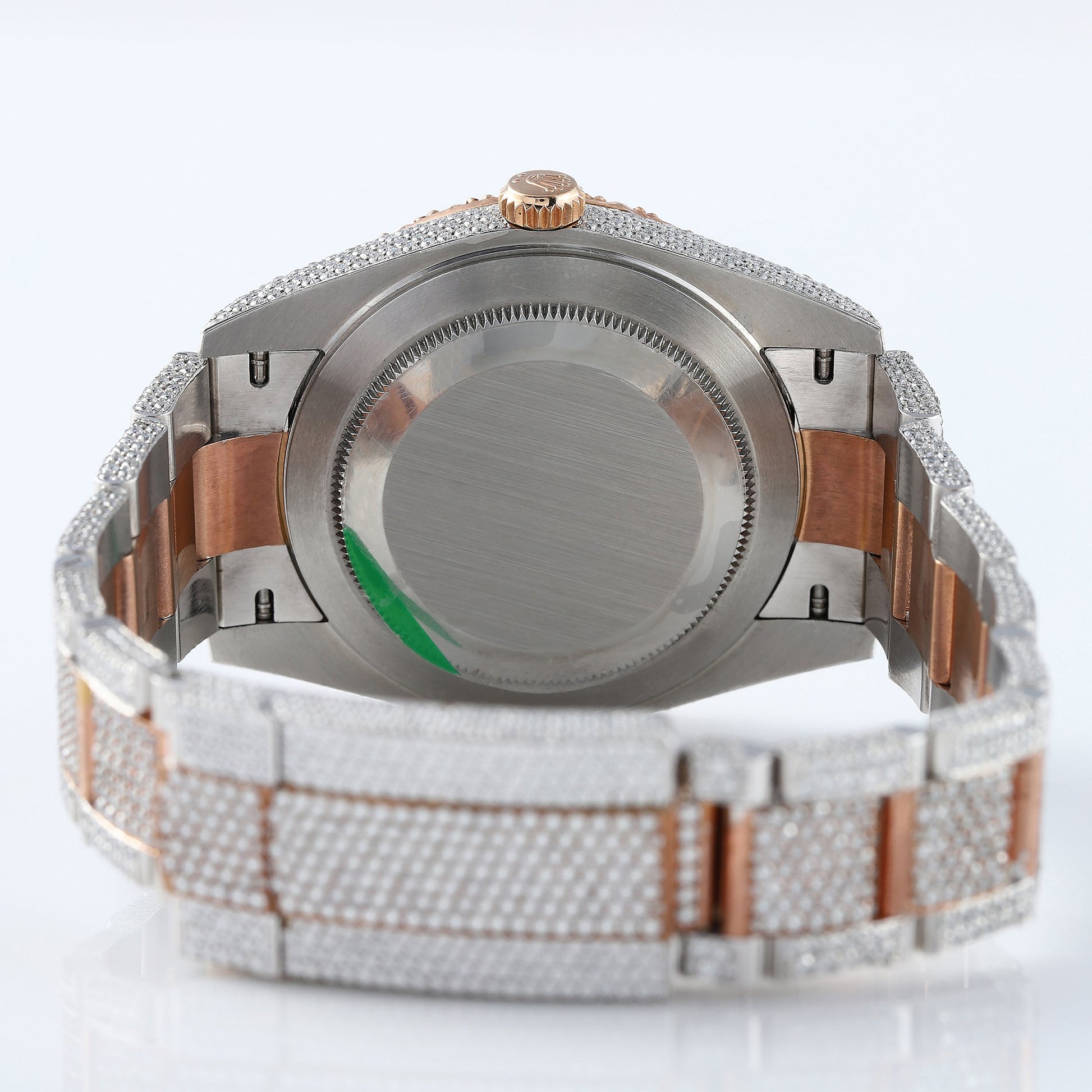 Two Tone Rose Gold Automatic Movement Brown Face Iced Out Lab Grown Watch