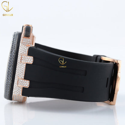 Chronograph Iced Out VVS Moissanite Dial Black Rubber Strap Watch