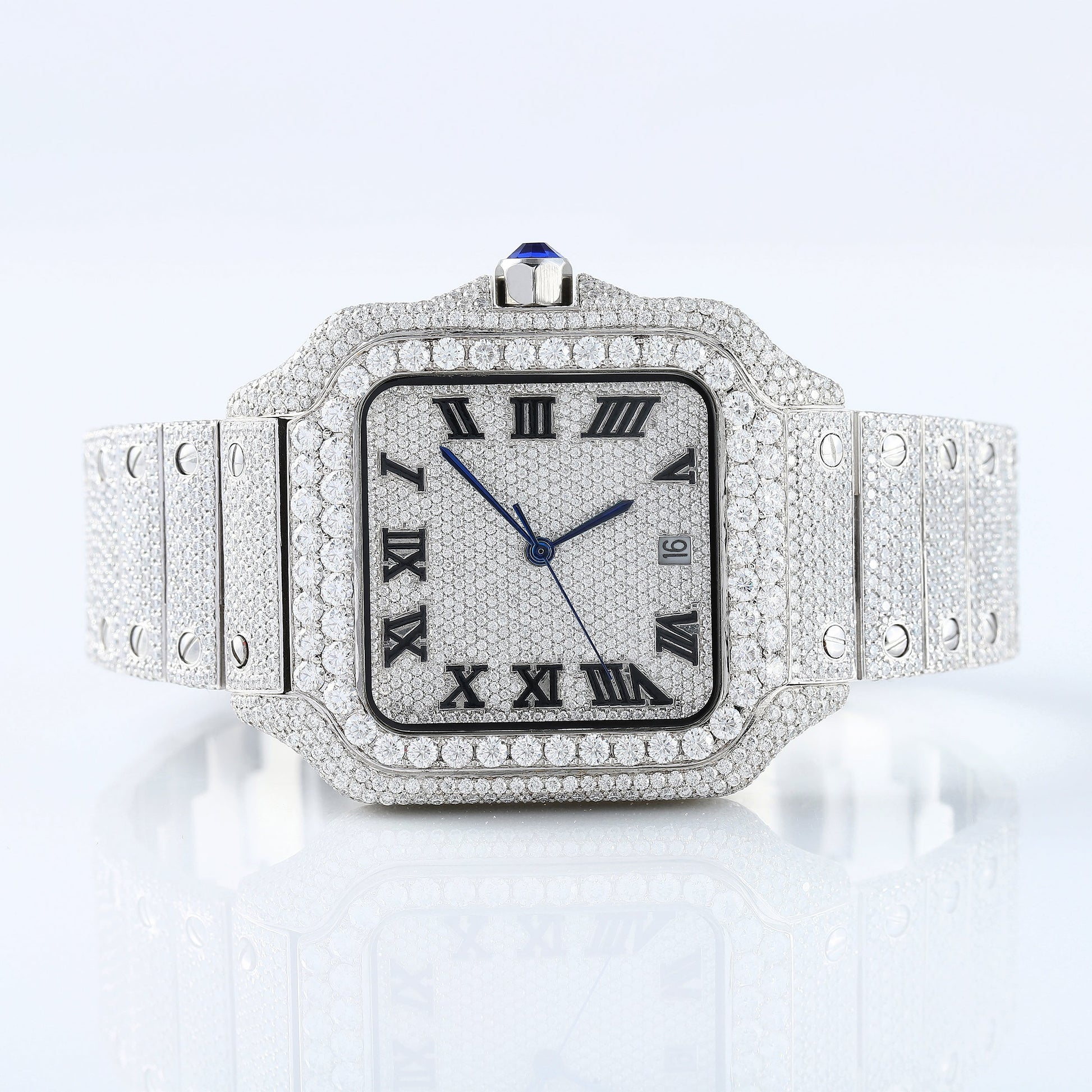 Square Roman Dial Iced Out D VVS Moissanite Hip Hop Watch