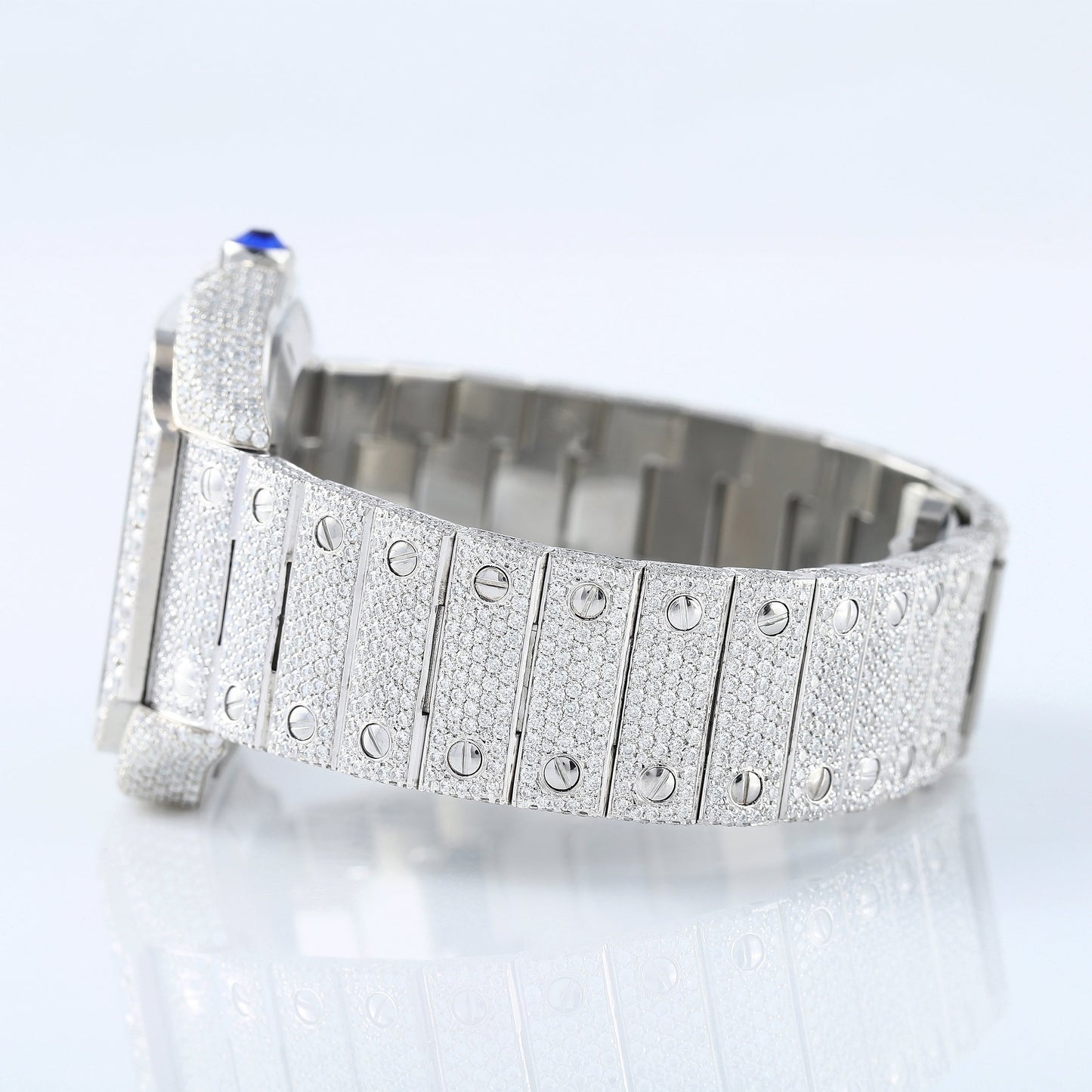 Square Roman Dial Full White Iced Out Lab Grown Diamond Watch